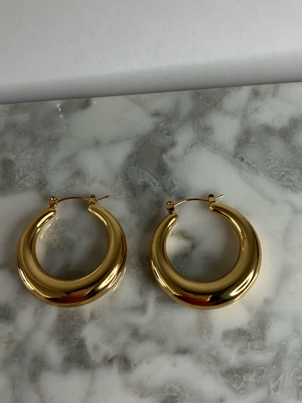 Large Chunky 14K Gold Plated Hoop Earrings 32mm Hypoallergenic Stainless Steel